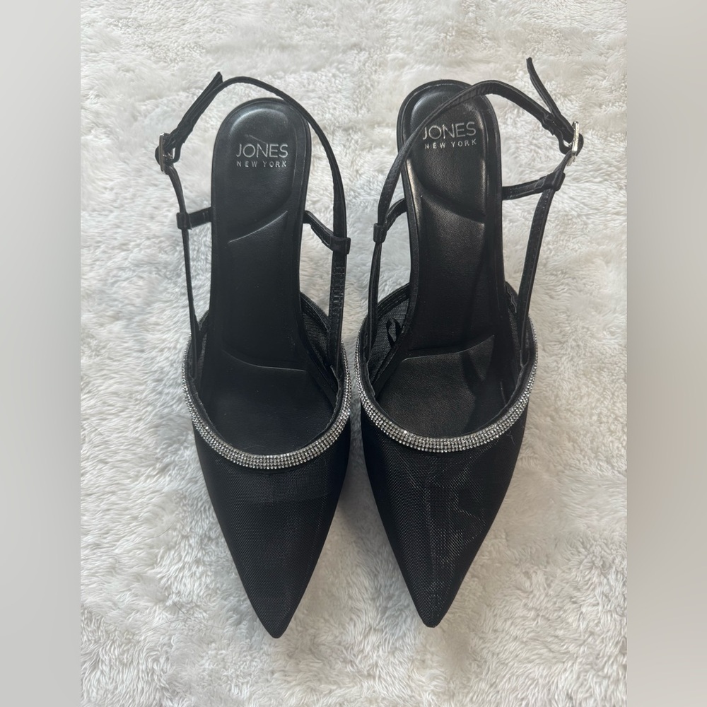 Jones New York Womens Lina Black Slingback Heels 8.5 Medium